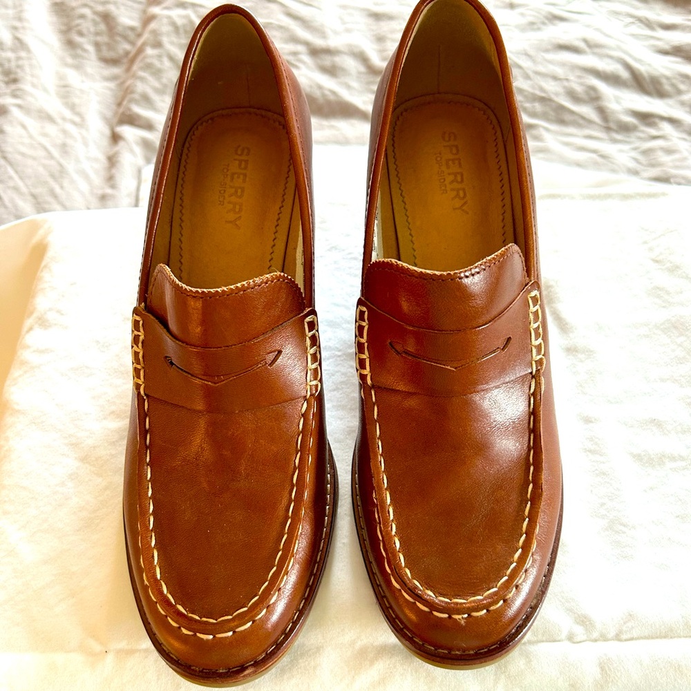 Sperry Seaport Block Heel Penny Loafers